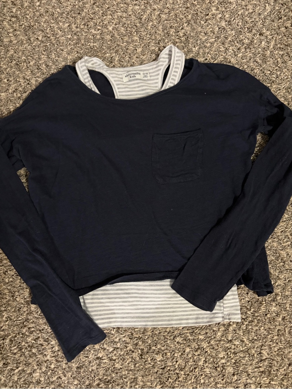 abercrombie kids Navy Long-Sleeve Layered Top with Gray Striped Tank